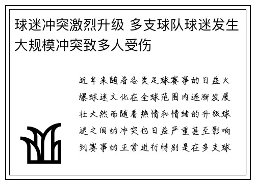 球迷冲突激烈升级 多支球队球迷发生大规模冲突致多人受伤