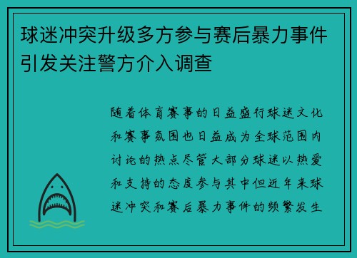 球迷冲突升级多方参与赛后暴力事件引发关注警方介入调查