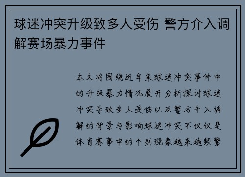 球迷冲突升级致多人受伤 警方介入调解赛场暴力事件